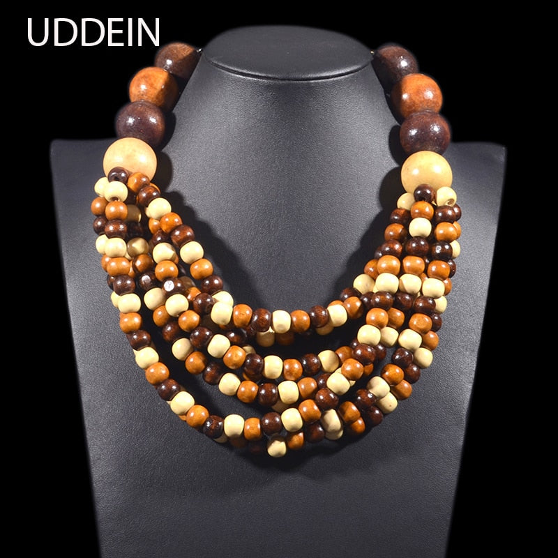 UDDEIN Handmade Bib Beads Wood Necklace & Pendant Bohemian Statement Jewelry Multi Layer Wood Maxi Necklace For Women Choker