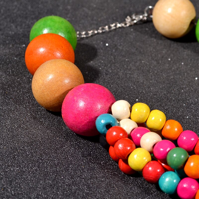 UDDEIN Multi Layer Colorful Wood Necklace For Women Big Round Wood Chain Bib Beads Statement Choker Collar Party Jewelry