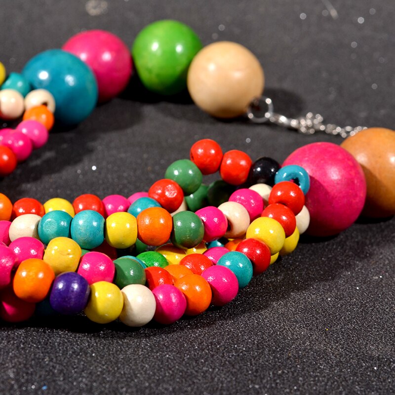 UDDEIN Multi Layer Colorful Wood Necklace For Women Big Round Wood Chain Bib Beads Statement Choker Collar Party Jewelry