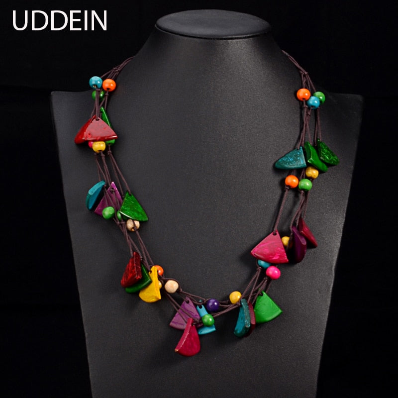 UDDEIN design bohemian necklace vintage statement bib collares handmade multi layer wood jewelry online shopping india maxi