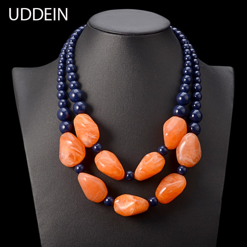 UDDEIN bohemian maxi necklace for women double layer beads chain resin gem vintage statement choker necklace & pendant jewellery
