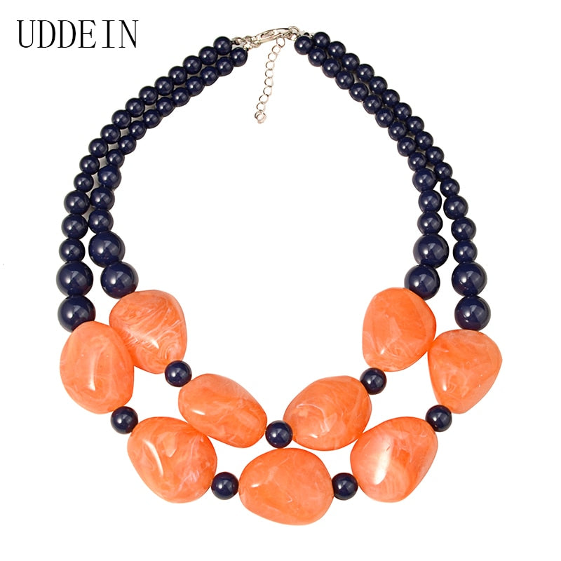 UDDEIN bohemian maxi necklace for women double layer beads chain resin gem vintage statement choker necklace & pendant jewellery