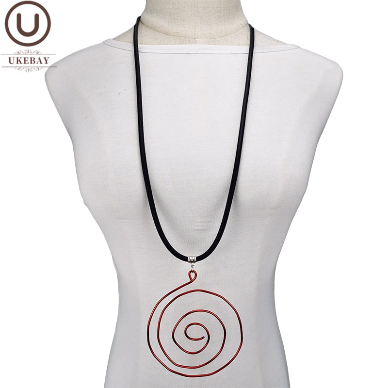 UKEBAY Ethnic Pendant Necklaces For Women Handmade Necklaces Screw Thread Design Gothic Long Necklace Jewelry Rubber Chains Gift