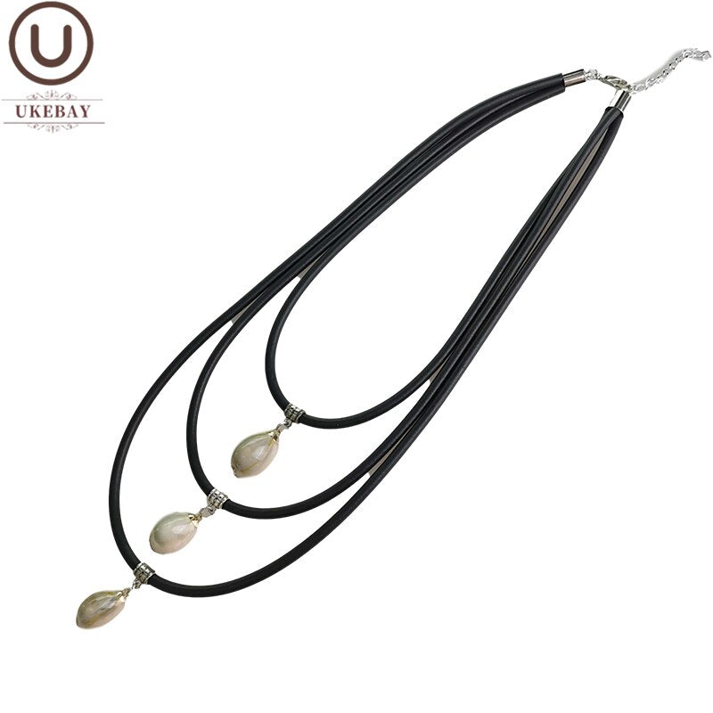 UKEBAY Women Choker Necklaces Real Shell Accessories Handmade Rubber Jewelry For Clothes Sweater Chains Goth Necklace Black