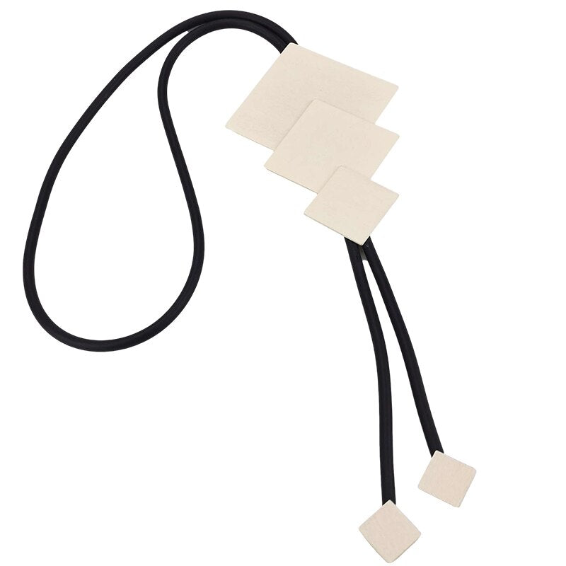 UKEBAY Long Necklaces Square Wood Pendant Necklace Rubber Jewelry Vintage Handmade Jewellery Big Sweater Chain For Party