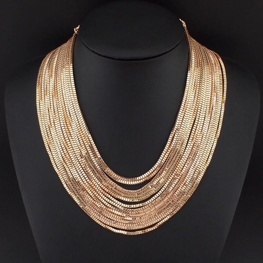 Women Multi layers Chains Necklaces Fashion Accessories Choker Necklace Maxi Statement Jewelry Golden & Silver Color