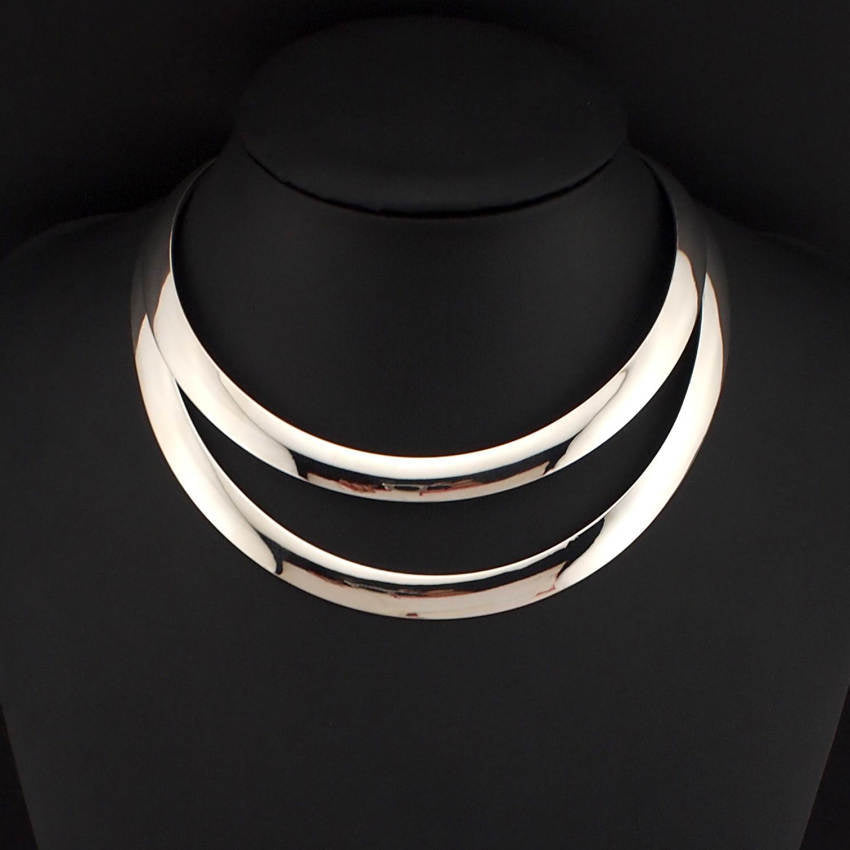 New Accessories Double Bright Weld Alloy Torques Chokers Necklaces Fashion Bib Collars Women Dress Statement Jewelry
