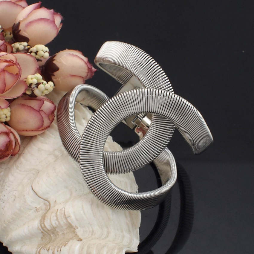 Women Charm Jewelry Accessories Thick Metal Chain Twist CC Spring Opened Cuff Bangles Gold Color And Silver Color B131