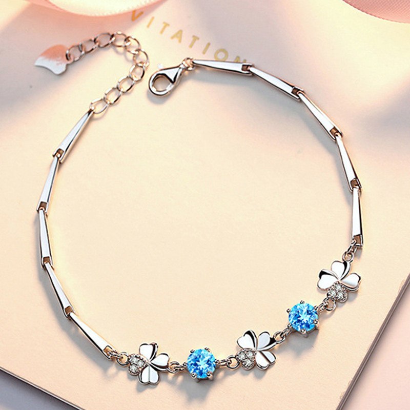 Bracelet Silver 925 Korean Style Sterling Silver Bracelets For Woman Clover Leaf Pattern Bracelet For Birthd Gift YSL051