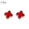Cute Silver Earrings Four Leaf Clover Stud Earring Fashion Brand Heart Pattern Women Earrings Costume Accessories pendiente