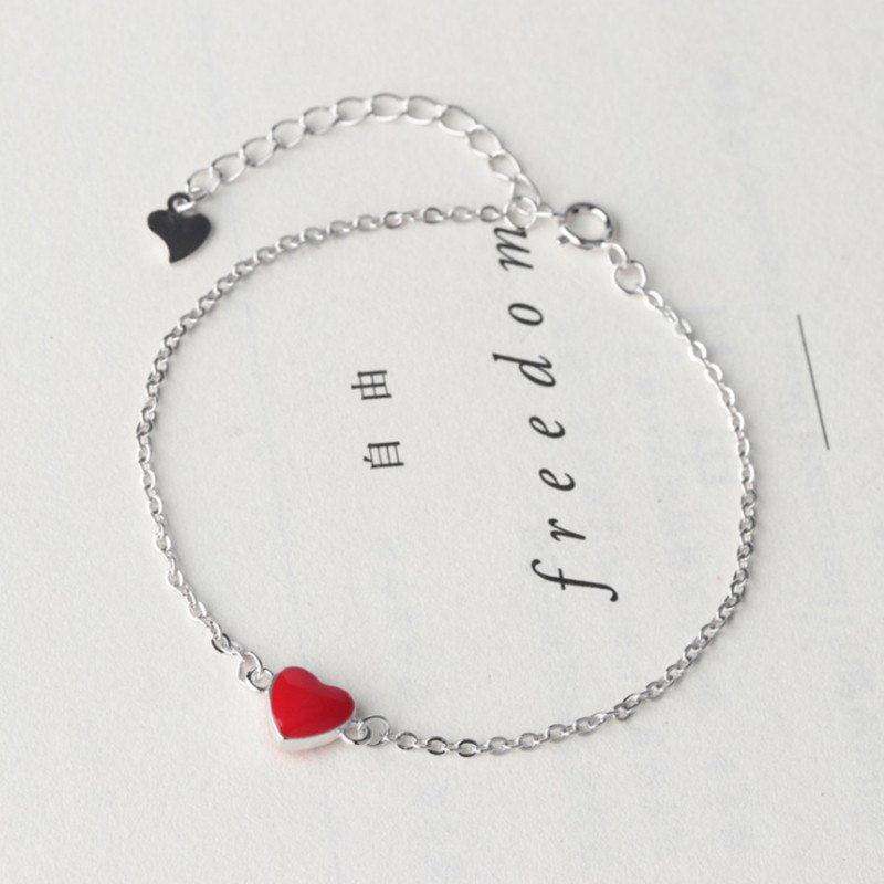 Silver Bracelet Authentic 100% 925 Sterling Silver Bracelet Red Heart Pattern Chain Bracelet Luxury Jewelry 16cm+4cm YSL052