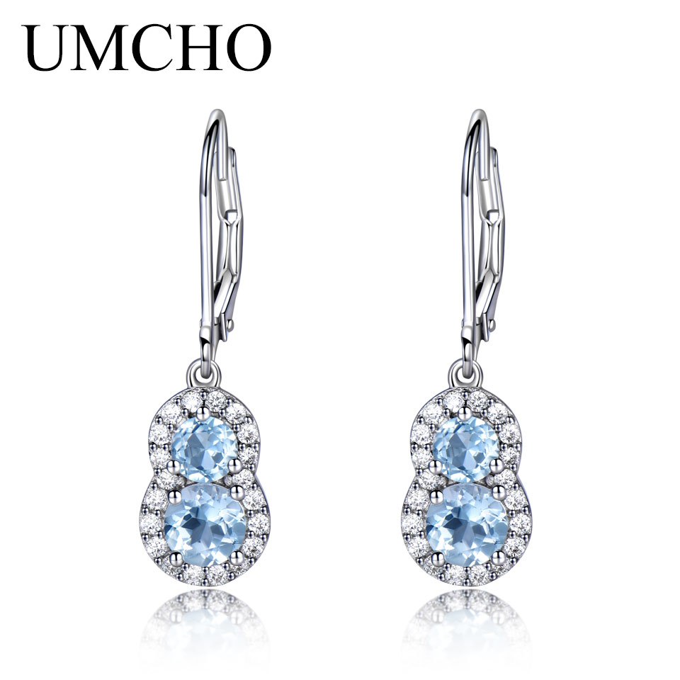 1.8CT Natural Sky Blue Topaz Gemstone Jewelry Earrings Real 925 Sterling Silver Drop Earrings Wedding Gift For Women