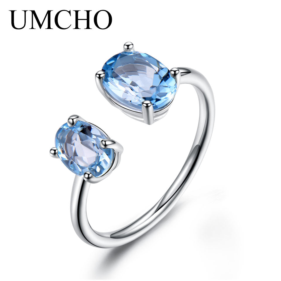 10.7ct Natural Sky Blue Topaz Gemstone Solid 925 Sterling Silver Engagement Adjustable Rings For Women Fine Jewelry