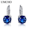 100% Real Silver 925 Jewelry Round Created Nano Sapphire Clip Earrings For Women Party Fashion Gift Charms Fine Jewelry