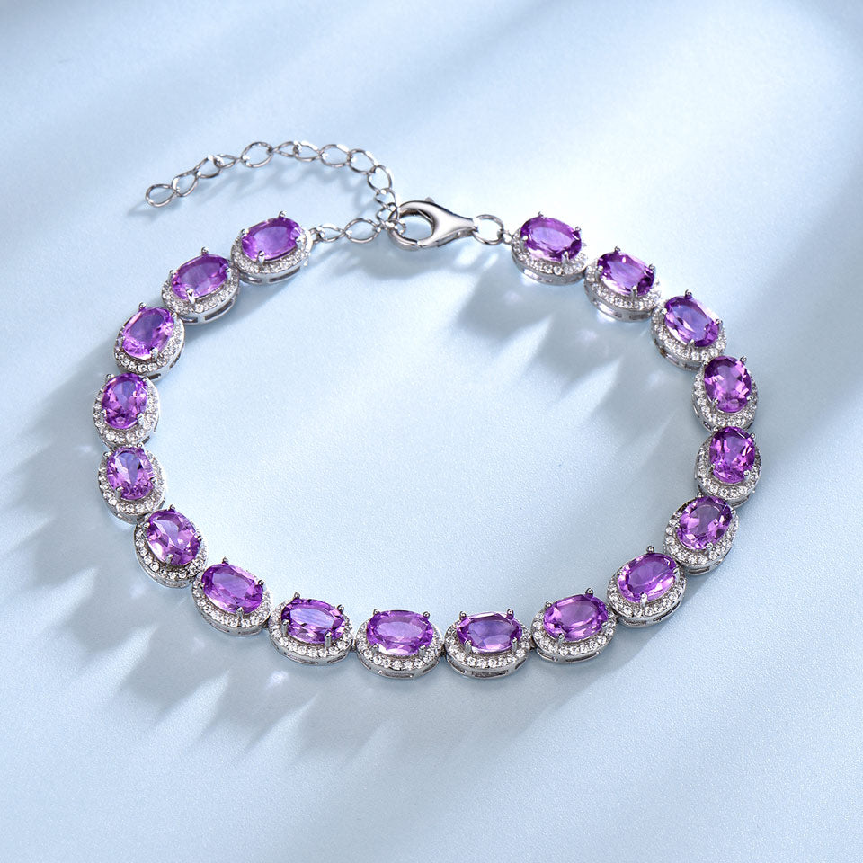 13.5ct Luxury Natural Amethyst Women Bracelet Real 925 Sterling Silver Jewelry Gemstone Romantic Wedding Party Gift