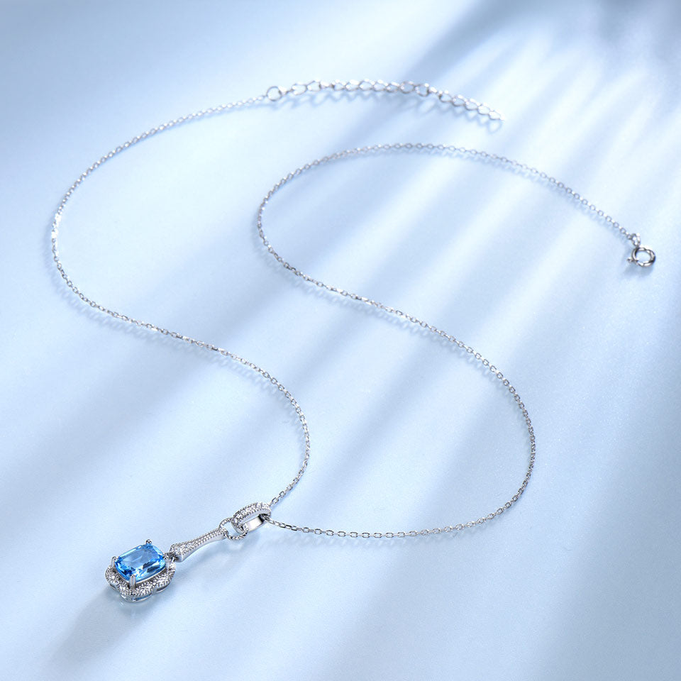 2.25ct Natural Blue Topaz Gemstone Pendants Necklaces For Women 925 Sterling Silver Necklace Jewelry Party Gift