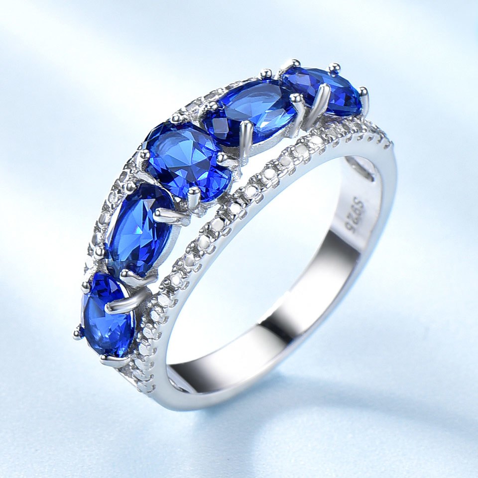 3.0ct Blue Sapphire Tanzanite Rings For Women Engagement Fine Jewelry Genuine Solid 925 Sterling Silver Ring Fine Jewelry