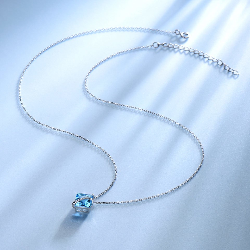 3.4ct Genuine Natural Swiss Blue Topaz Gemstone Pendants Necklaces For Women Pure 925 Sterling Silver Necklace Jewelry