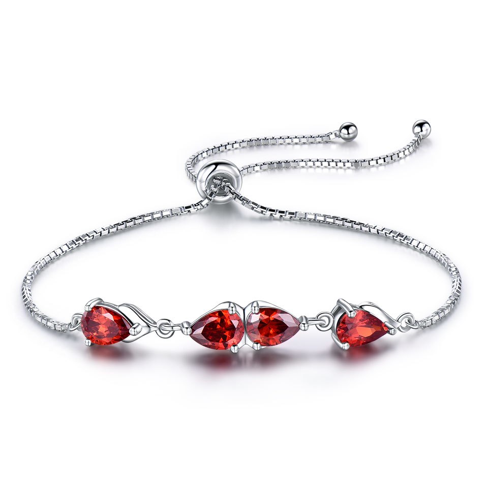925 Sterling Silver Bracelets For Women Created Garnet Gemstone Box Chain Adjustable Bracelet Female Christmas Jewelry