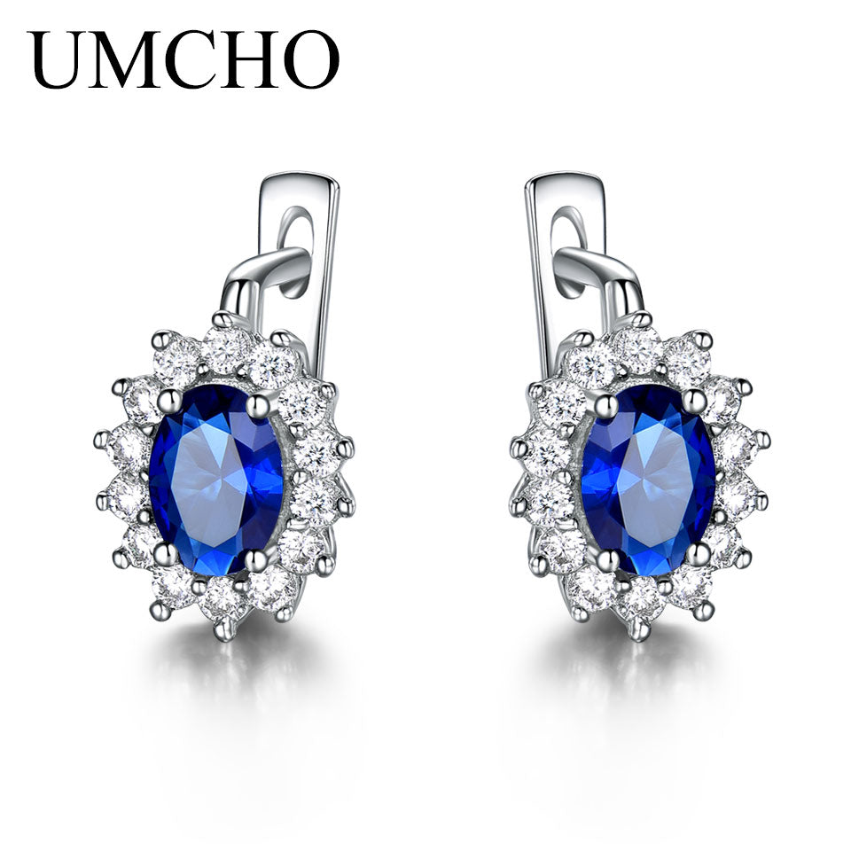 925 Sterling Silver Earrings Colorful Gemstone Created Sapphire Clip Earrings For Women Anniversary Gifts Fine Jewelry
