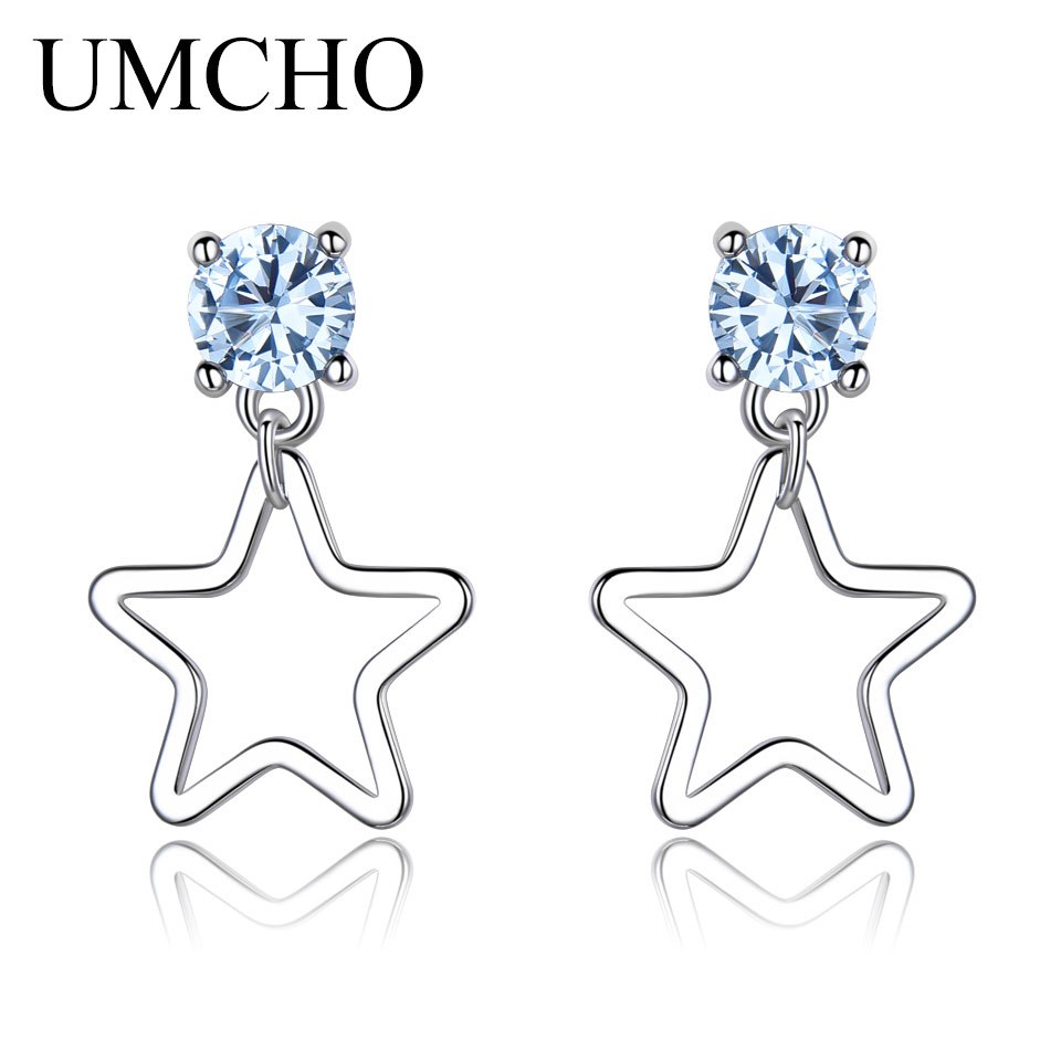 925 Sterling Silver Earrings Created Nano Sky Blue Topaz Stat Gemstone Drop Earrings For Women Gift Fine Jewelry