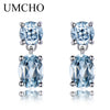 925 Sterling Silver Earrings Double Created Nano Sky Blue Topaz Gemstone Earrings Engagement Gift For Women Fine Jewelry