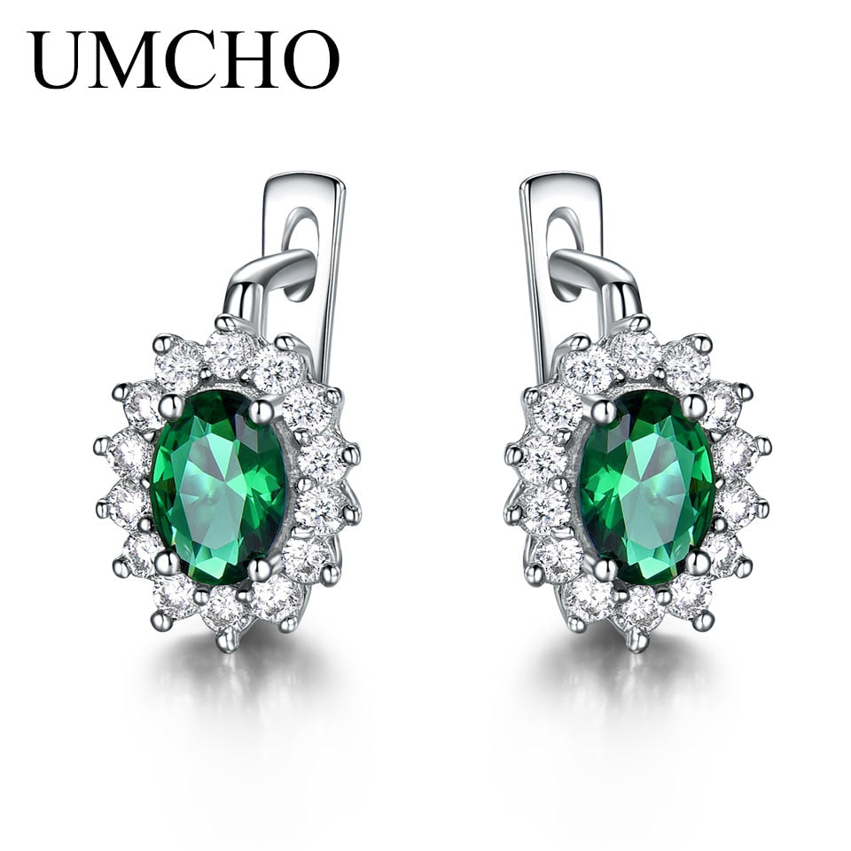 925 Sterling Silver Earrings Gemstone Created Emerald Clip Earrings For Female Birthd Anniversary Gifts Fine Jewelry