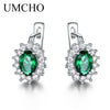 925 Sterling Silver Earrings Gemstone Created Emerald Clip Earrings For Female Birthd Anniversary Gifts Fine Jewelry