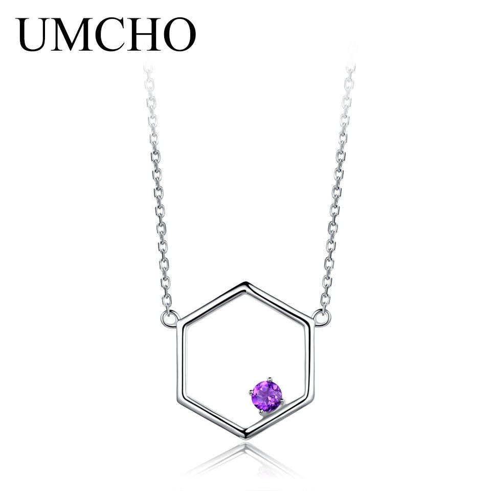 925 Sterling Silver Geometric Natural Amethyst l Necklaces & Pendants Party Charm For Women Engagement Gifts Fine Jewelry