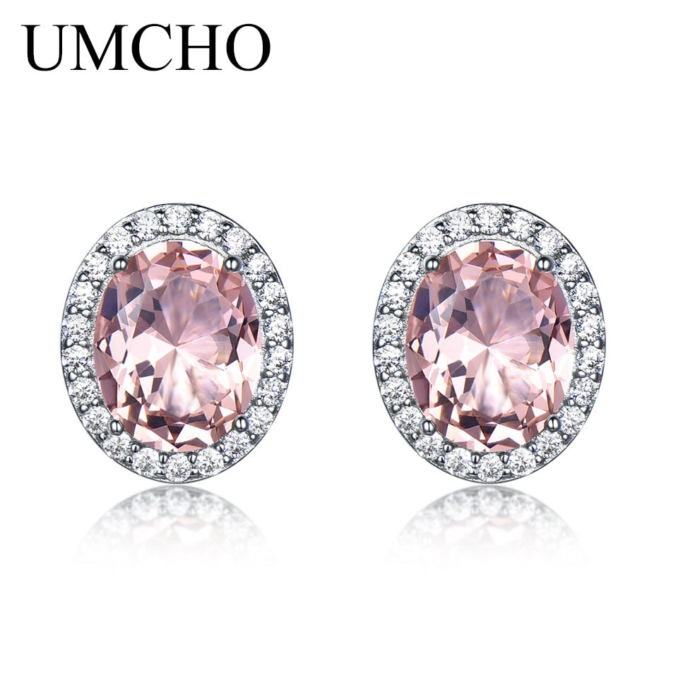 925 Sterling Silver Jewelry Created Oval Pink Sapphire Stud Earrings For Lover Anniversary Romantic Gifts Fine Jewelry