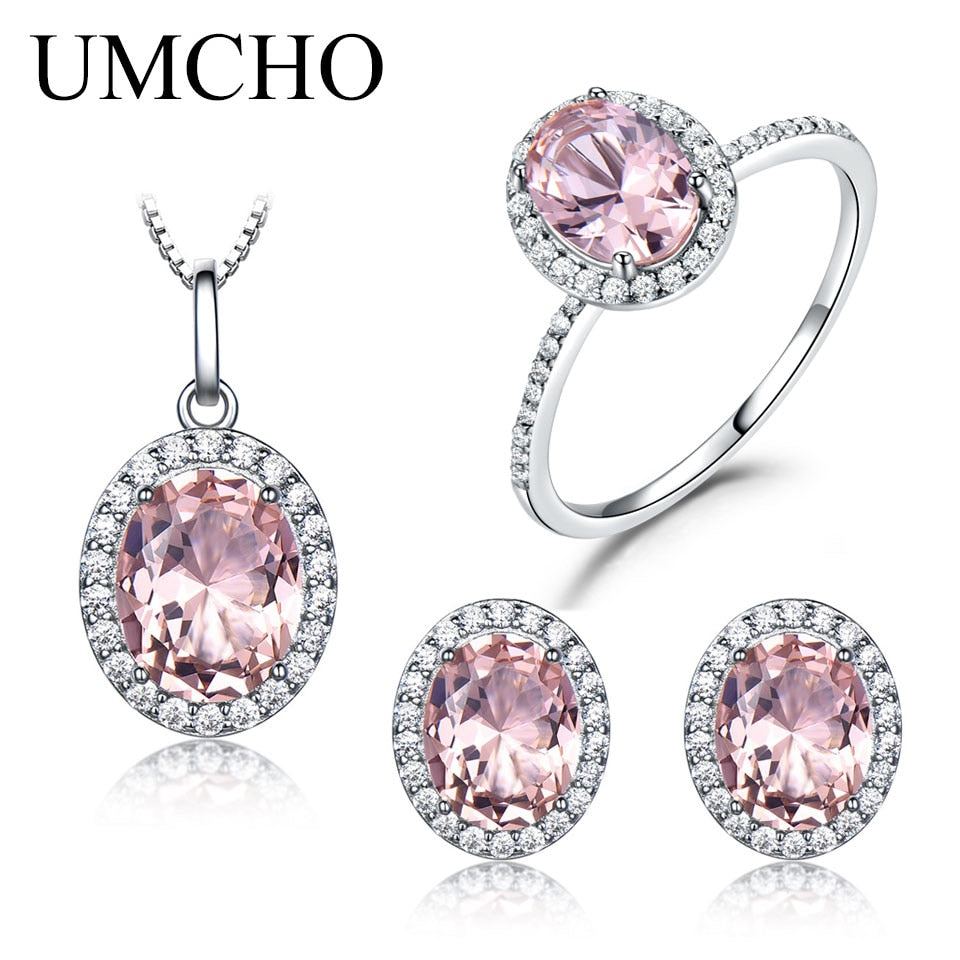 925 Sterling Silver Jewelry Set Pink Sapphire Ring Pendant Necklaces Stud Earrings For Women Wedding Party Jewelry Sets