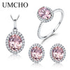 925 Sterling Silver Jewelry Set Pink Sapphire Ring Pendant Necklaces Stud Earrings For Women Wedding Party Jewelry Sets