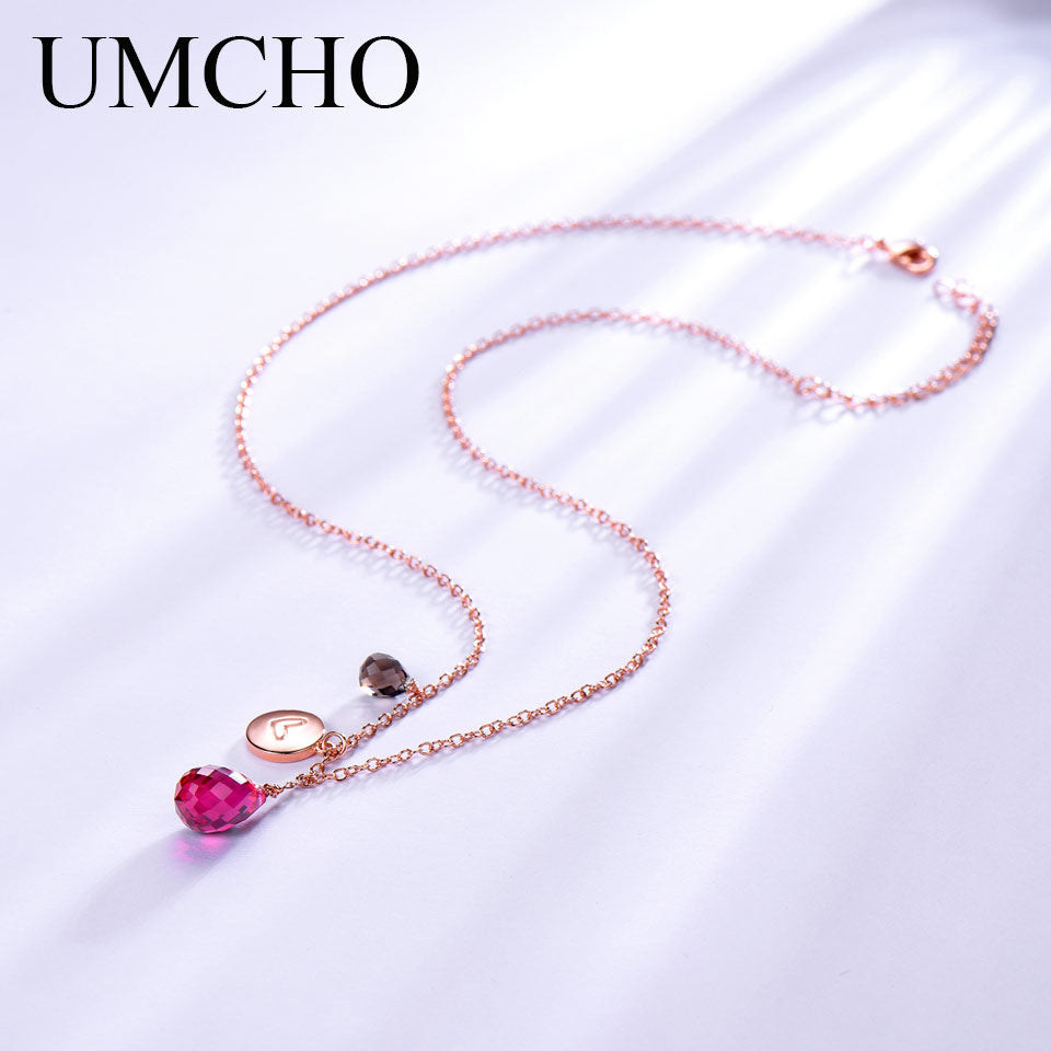 925 Sterling Silver Necklace For Women Personalized July Birthstone Nano Ruby Handmade Flower Jewelry