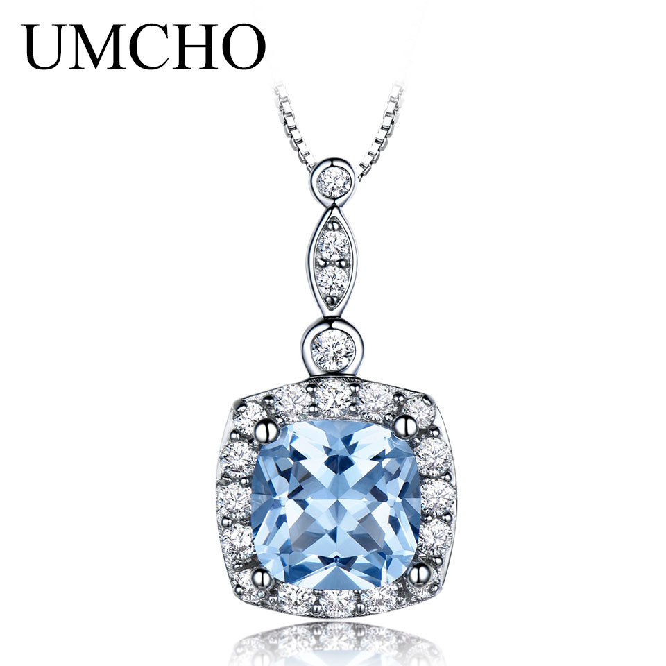925 Sterling Silver Necklaces & Pendants Created Sky Blue Topaz Necklace Romantic Wedding Gifts For Women Fine Jewelry