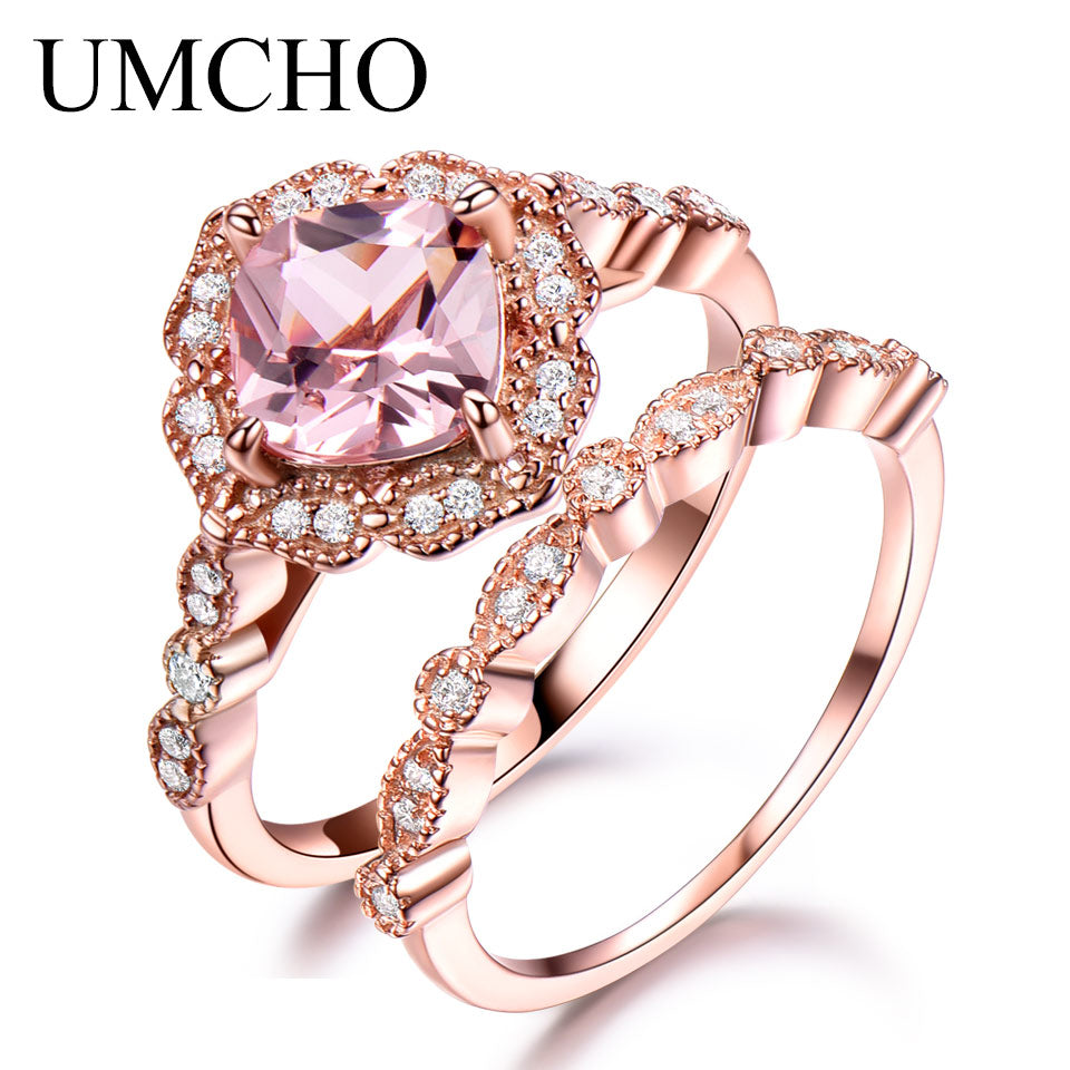 925 Sterling Silver Ring Female Morganite Engagement Wedding Band Bridal Set Vintage Stack Rings For Women Fine Jewelry