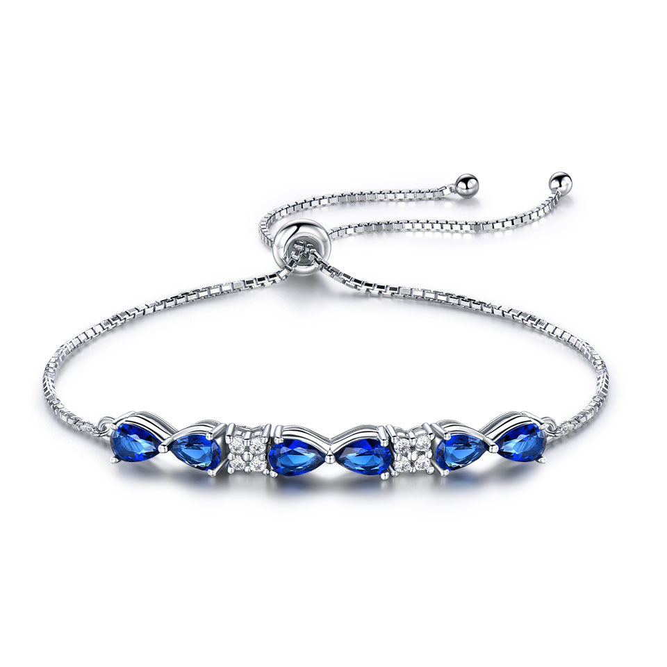 Blue Sapphire 925 Sterling Silver Bracelets For Women Gemstone Box Chain Adjustable Bracelet Female Christmas Jewelry