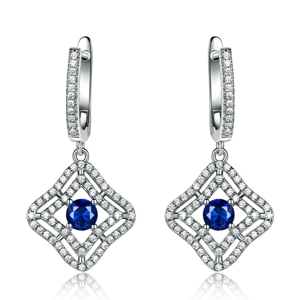 Blue Sapphire Long Clip Earrings For Women Real Silver 925 Jewelry Designer Luxury Gemstone Women Accessories 2020 New