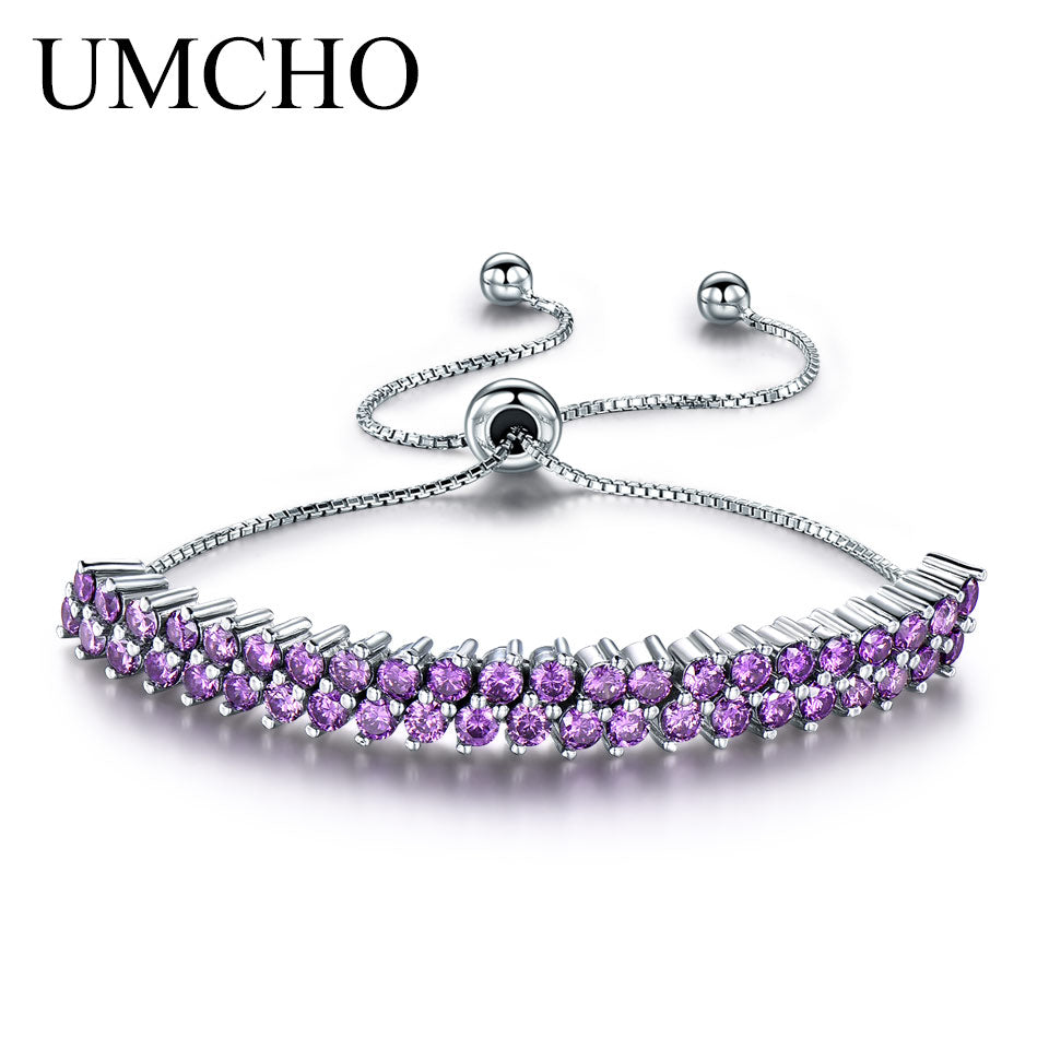 Created Amethyst Gemstone Bracelet 925 Sterling Silver Bracelets Free Expansion Wedding Bands Gift For Women Fine Jewelry