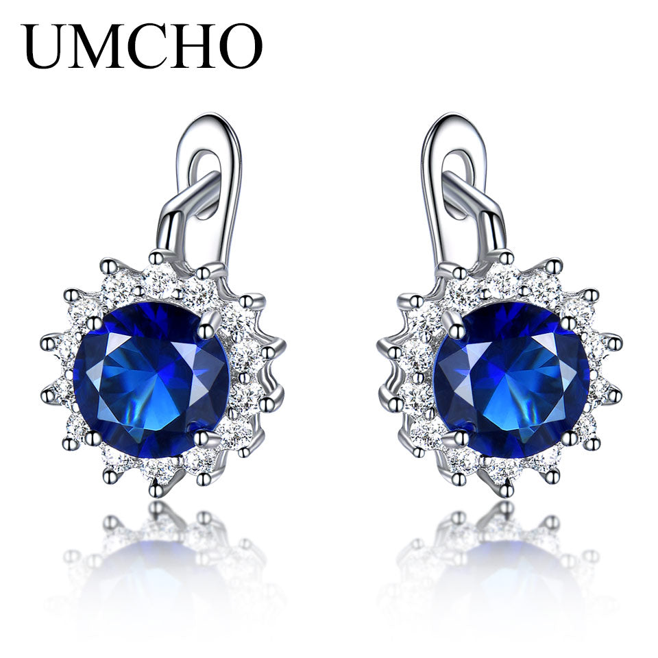 Created Blue Nano Sapphire Unique Clip On Earrings 925 Sterling Silver Earrings For Women Elegant Statement Fine Jewelry