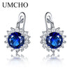 Created Blue Nano Sapphire Unique Clip On Earrings 925 Sterling Silver Earrings For Women Elegant Statement Fine Jewelry