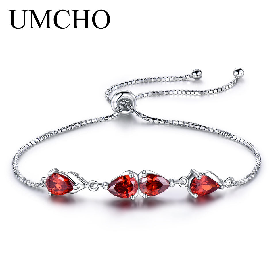 Created Garnet Gemstone Jewelry Real 925 Sterling Silver Bracelets & Bangles Romantic Wedding Engagement Jewelry For Women