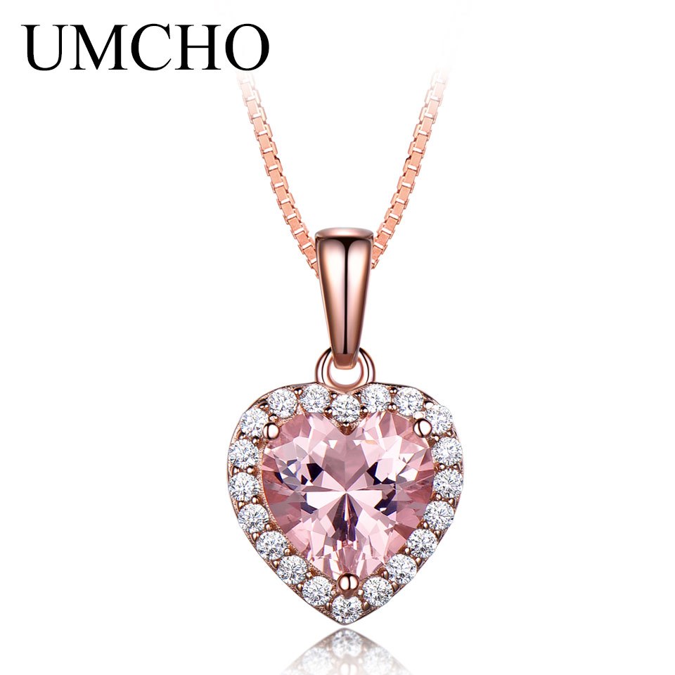 Created Morganite 925 Sterling Silver Necklaces Pendants Charm Heart For Women Engagement Anniversary Gift Fine Jewelry