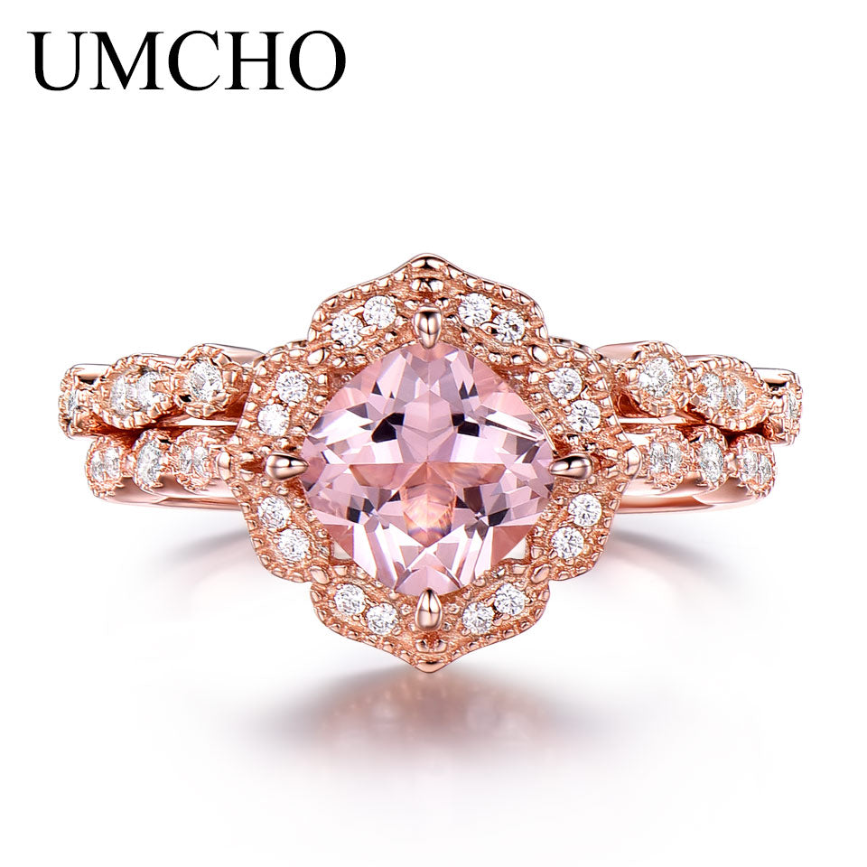 Created Nano Morganite 925 Sterling Silver Rings Charm Flower Double Rings For Women Anniversary Gift Fine Jewelry