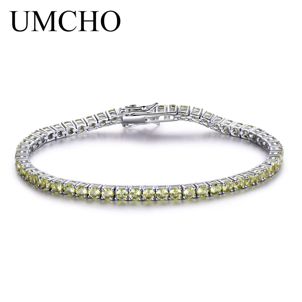 Created Nano Peridot Gemstone Jewelry Solid Real 925 Sterling Silver Bracelets & Bangles For Women Romantic Birthd Gifts