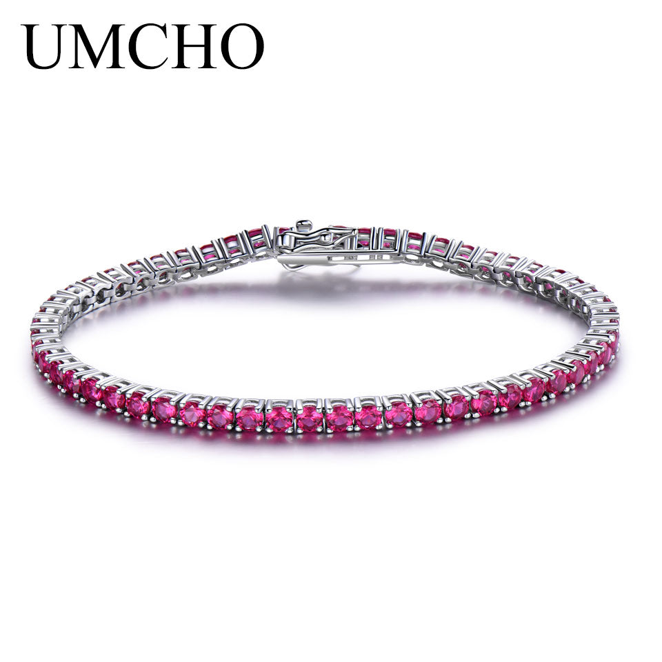 Created Nano Rich Ruby Gemstone Jewelry Real 925 Sterling Silver Bracelets & Bangles Romantic For Women Birthd Gifts