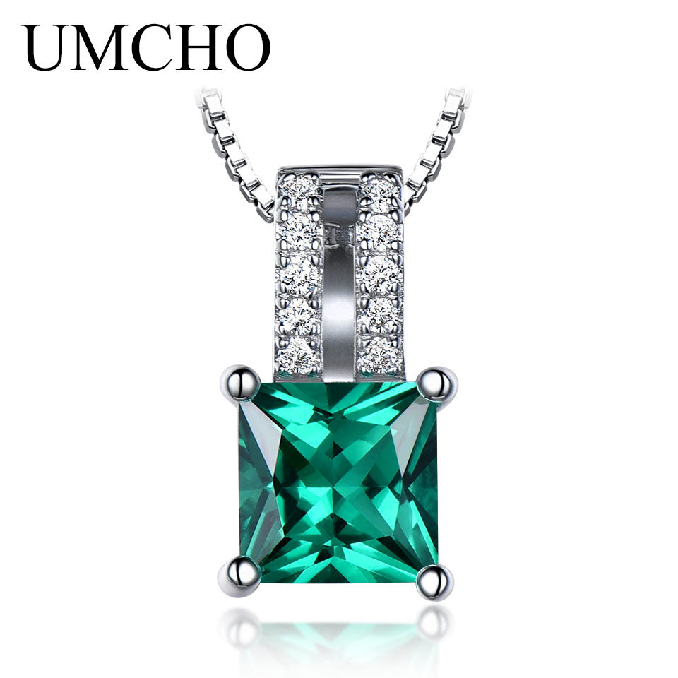 Elegant Necklaces & Pendants 925 Sterling Silver Jewelry Created Emerald Necklace Wedding For Women Gift Fine Jewelry