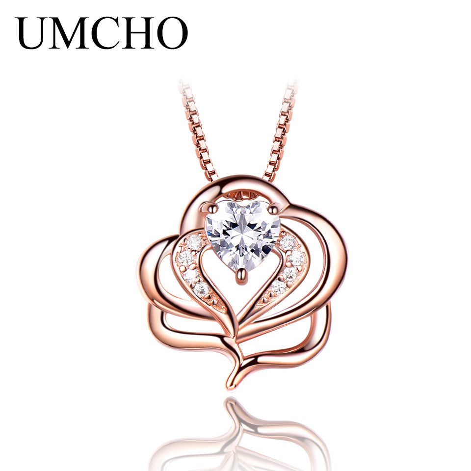 Elegant Necklaces & Pendants 925 Sterling Silver Jewelry Heart CZ Rose Gold Necklace For Women Wedding Gift With Chain