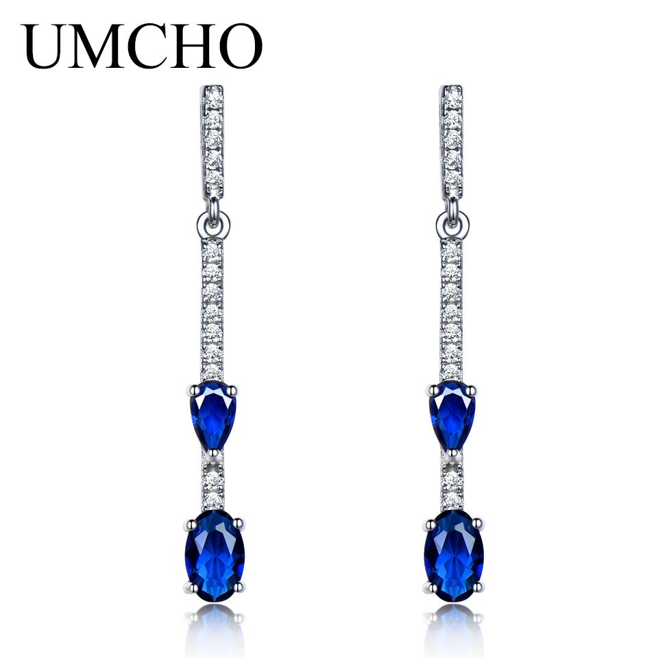 Genuine 925 Silver Jewelry Created Nano Blue Sapphire Clip Earrings For Women Classic Wedding Gift Charms Fine Earrings