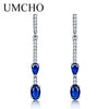 Genuine 925 Silver Jewelry Created Nano Blue Sapphire Clip Earrings For Women Classic Wedding Gift Charms Fine Earrings