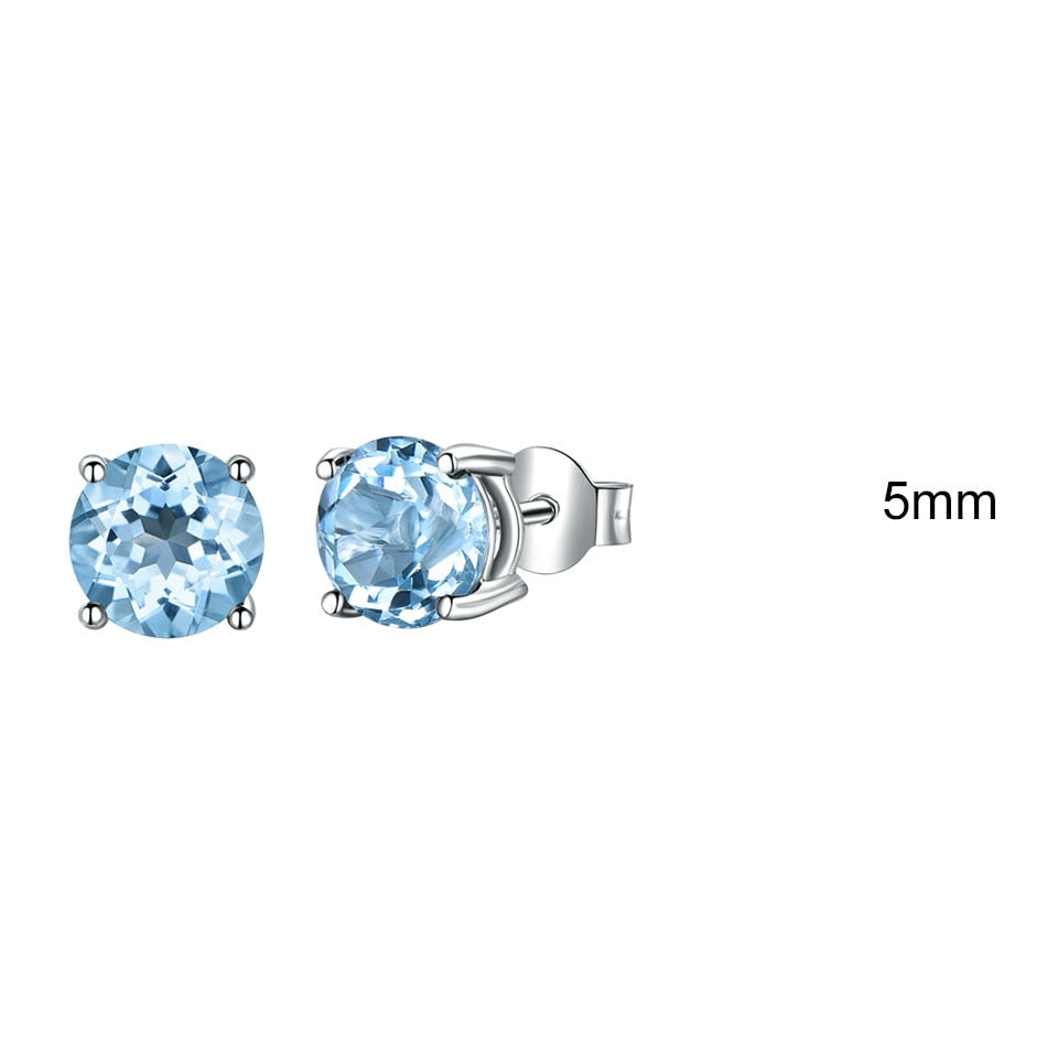Genuine 925 Sterling Silver Stud Earrings for Women Sky Blue Topaz Earrings Fine Jewelry Blue Gemstone Wedding Gift New